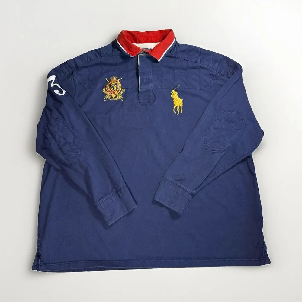 Vintage Polo Ralph Lauren Blue Rugby Long Sleeve Classic Fit Logo Men 4XLT